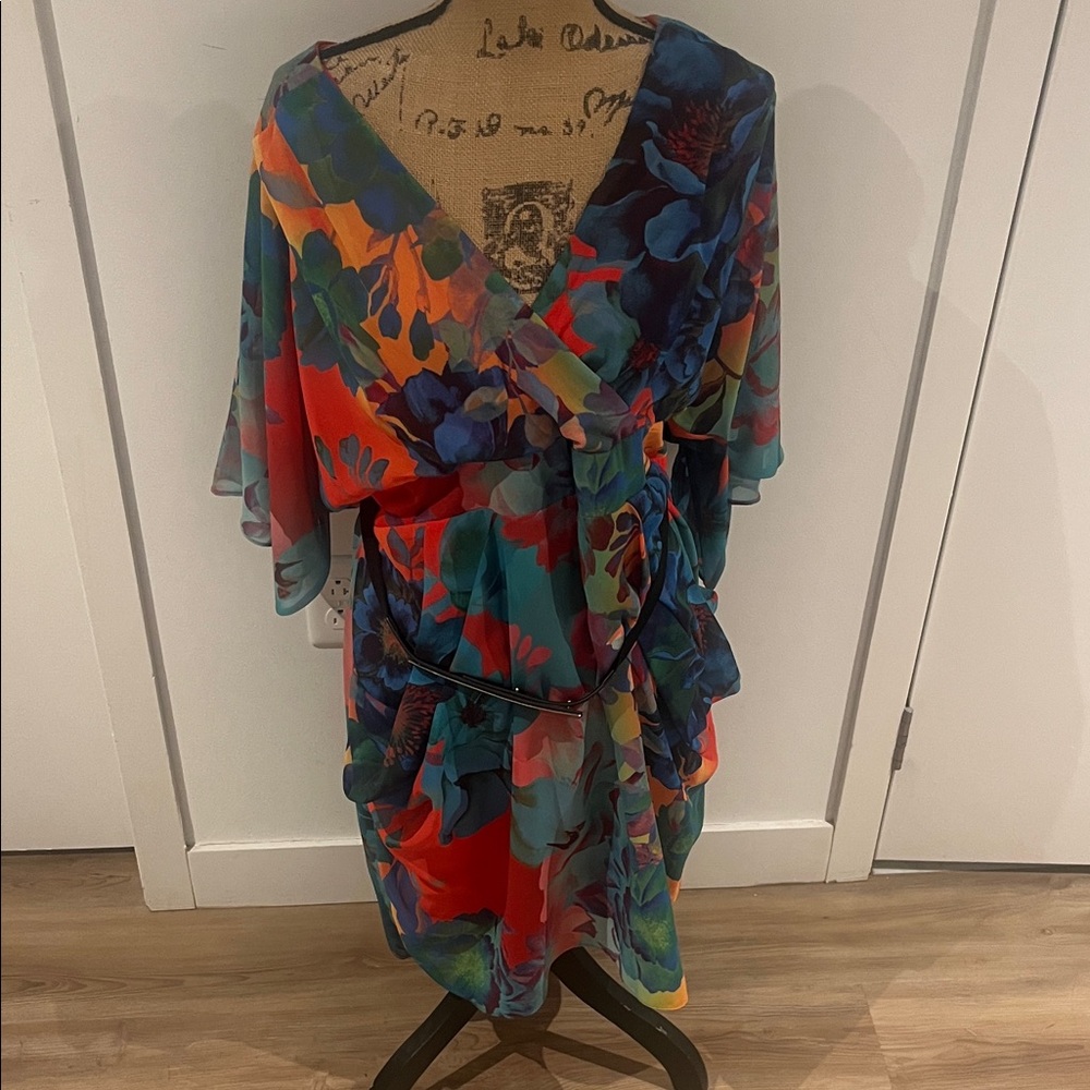 City Chic Red and Blue Floral Wrap Dress